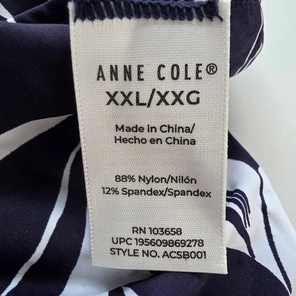 Anne Cole Bikini Bottoms Womens XXL Navy White Leaf Print High‎ Waist Swim NWT